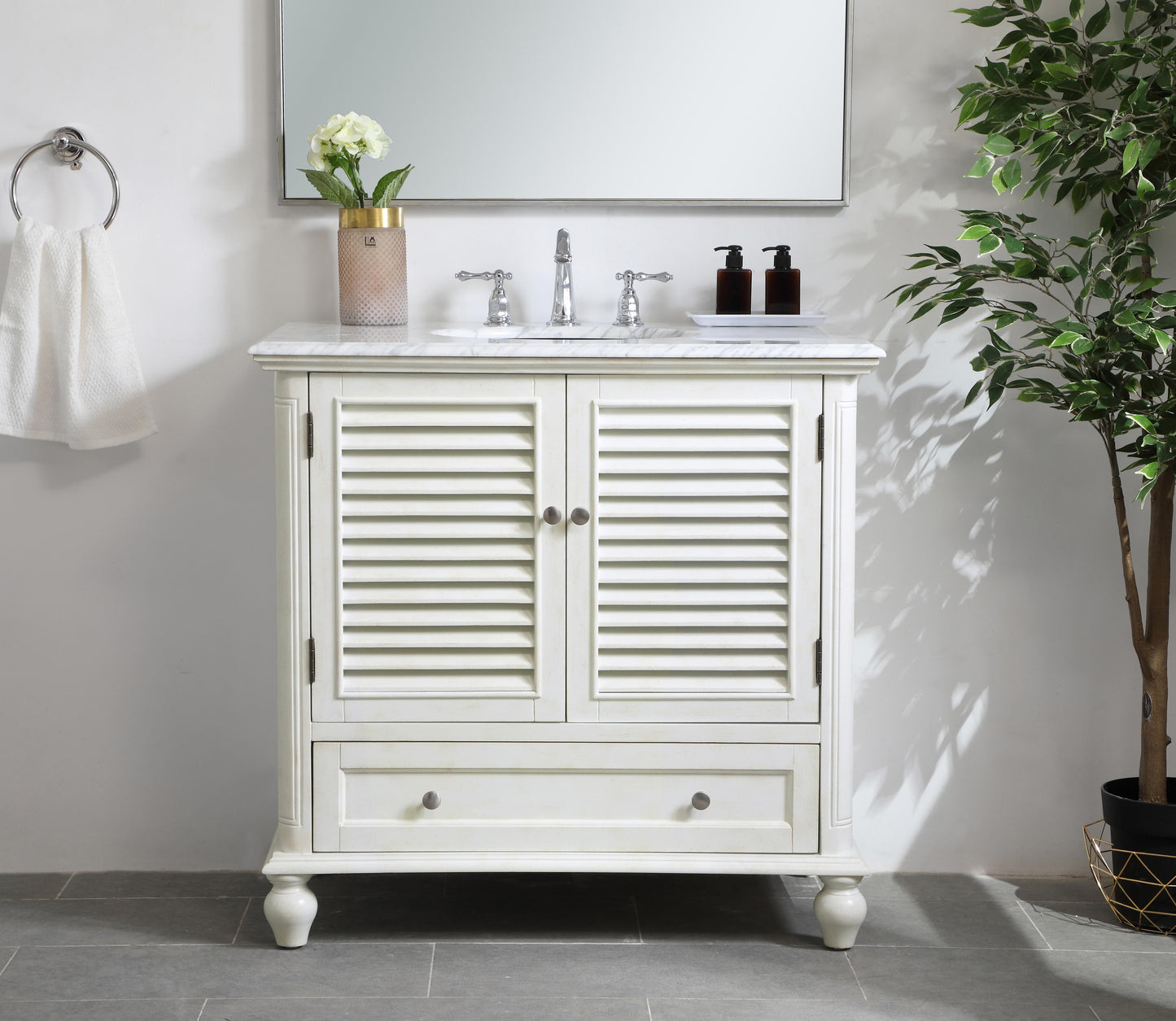 36 inch Single Bathroom Vanity in Antique White - BC3103635AW