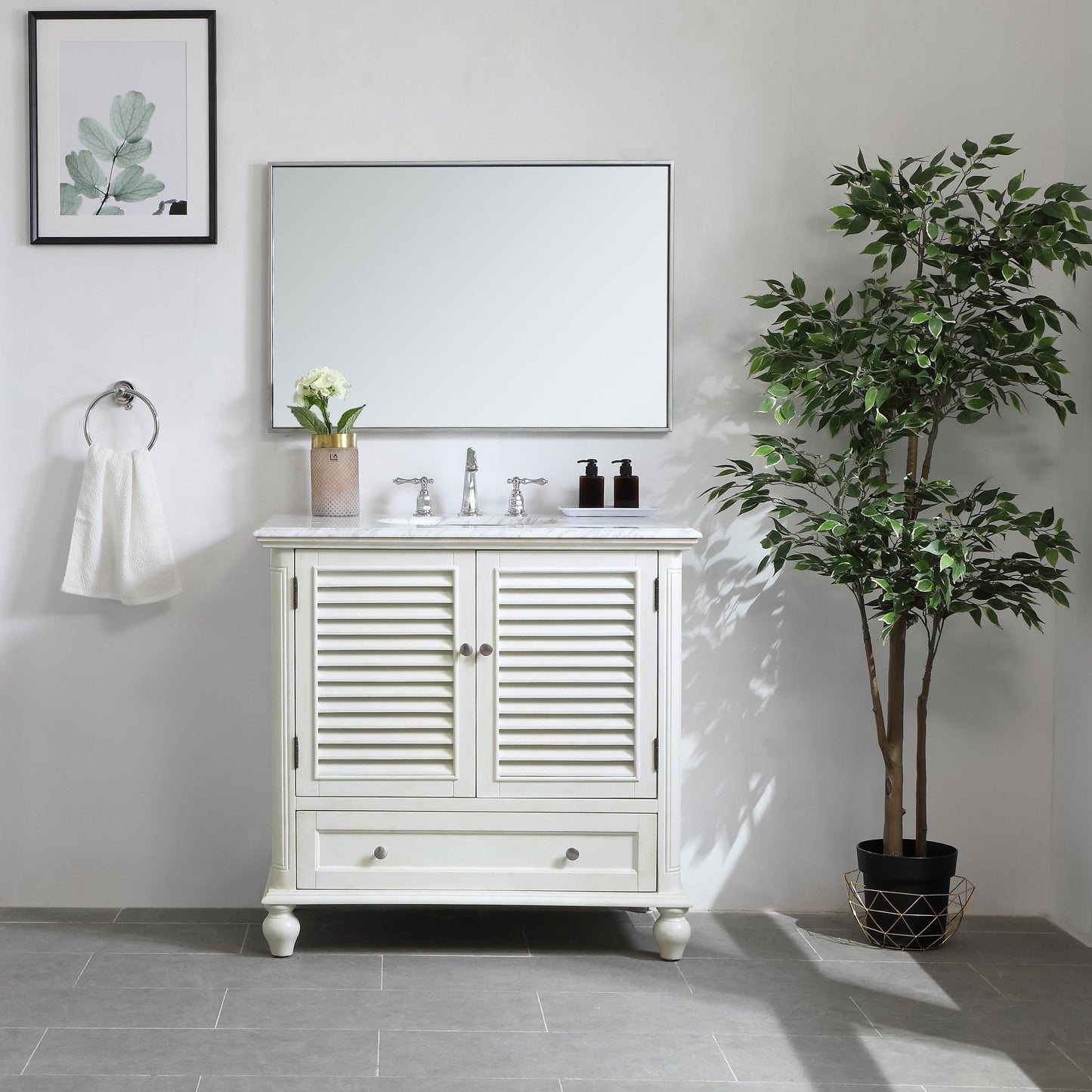 36 inch Single Bathroom Vanity in Antique White - BC3103635AW