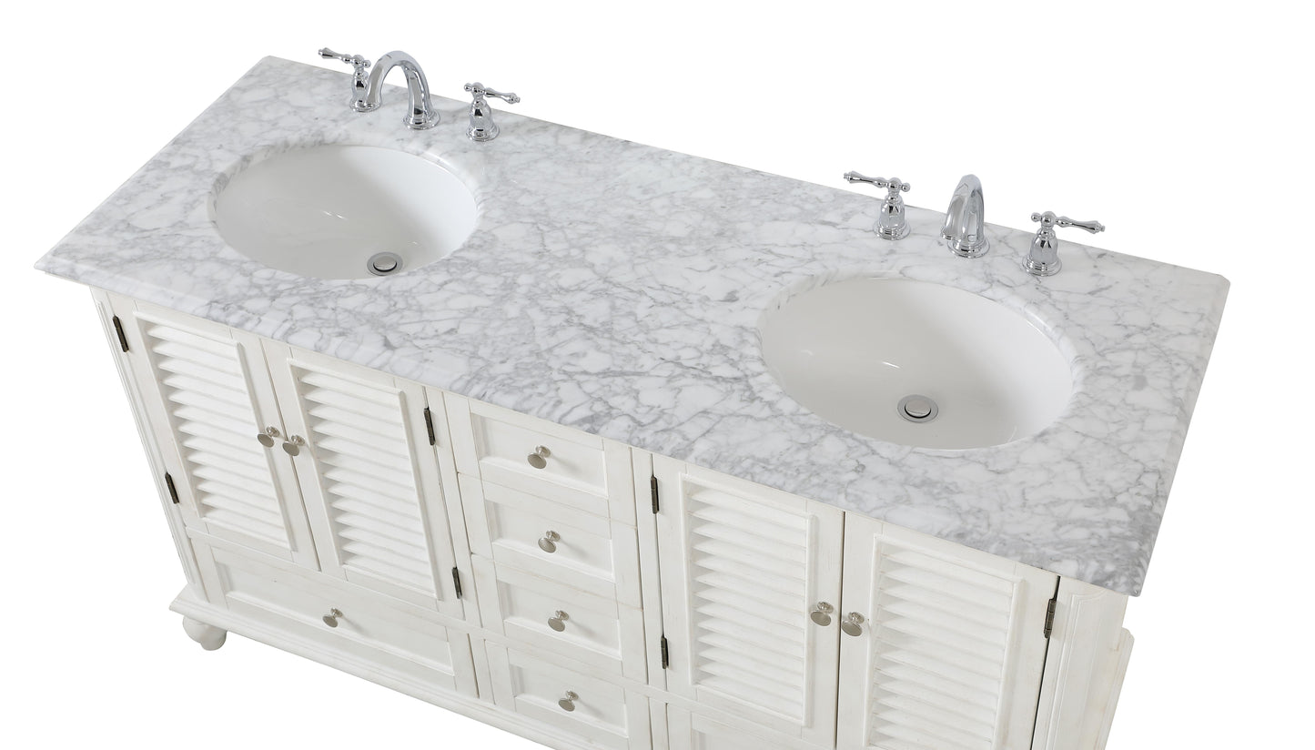 60 inch Double Bathroom Vanity in Antique White - BC310D6035AW