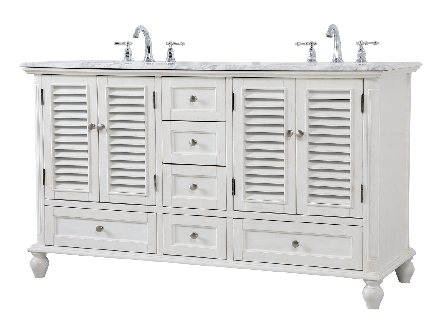 60 inch Double Bathroom Vanity in Antique White - BC310D6035AW