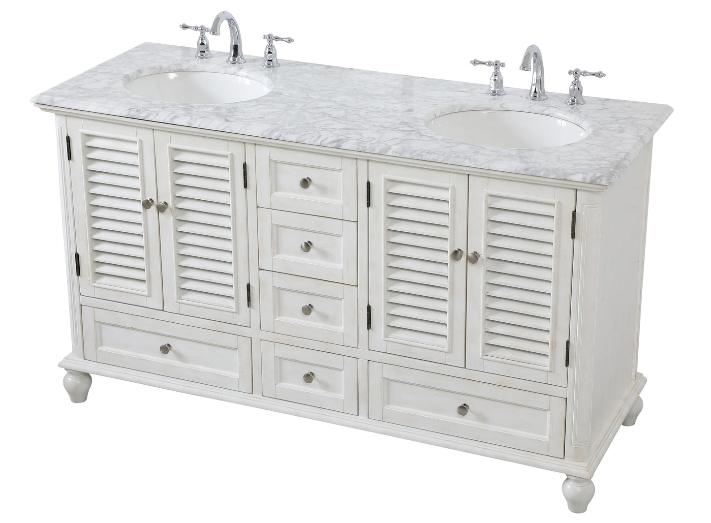 60 inch Double Bathroom Vanity in Antique White - BC310D6035AW