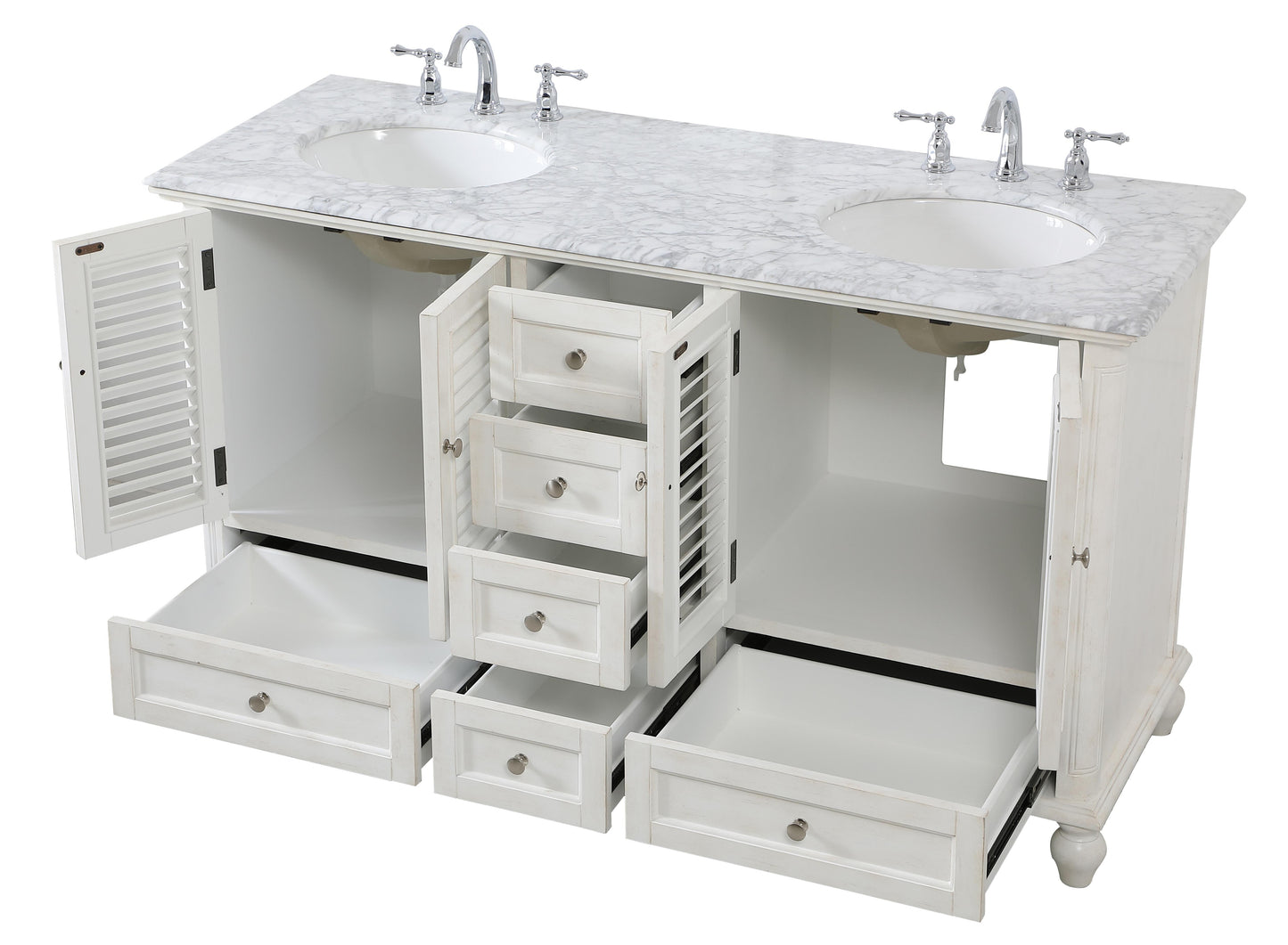 60 inch Double Bathroom Vanity in Antique White - BC310D6035AW