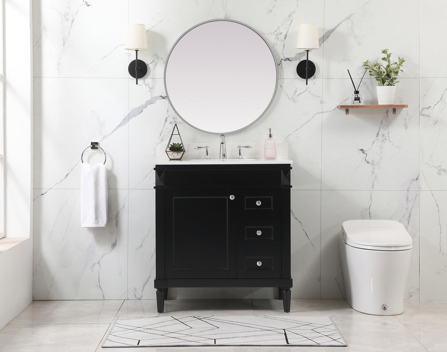 32 inch Single Bathroom Vanity in Black with backsplash - BC3203235BK-BS