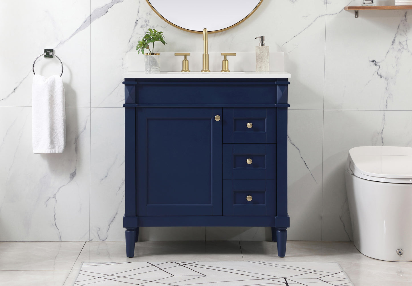 32 inch Single Bathroom Vanity in Blue with backsplash - BC3203235BL-BS