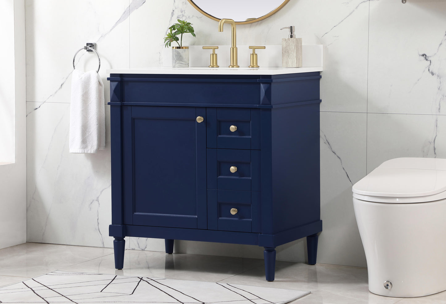 32 inch Single Bathroom Vanity in Blue with backsplash - BC3203235BL-BS