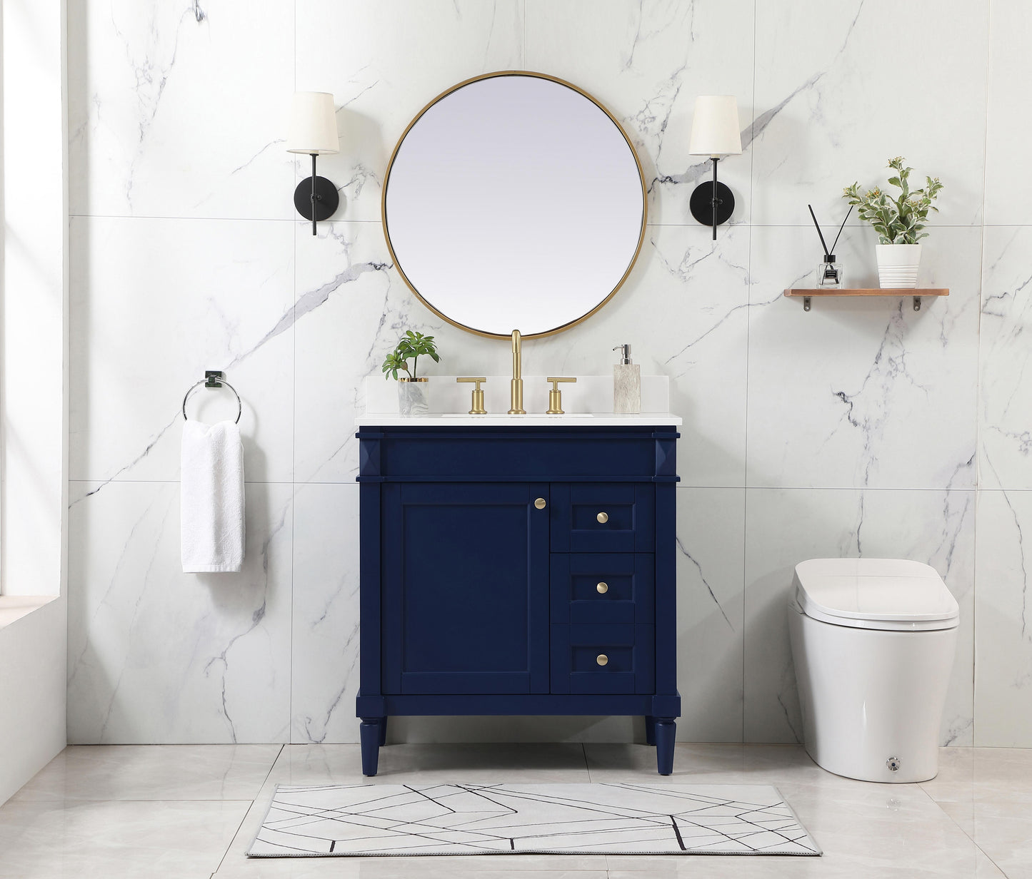 32 inch Single Bathroom Vanity in Blue with backsplash - BC3203235BL-BS