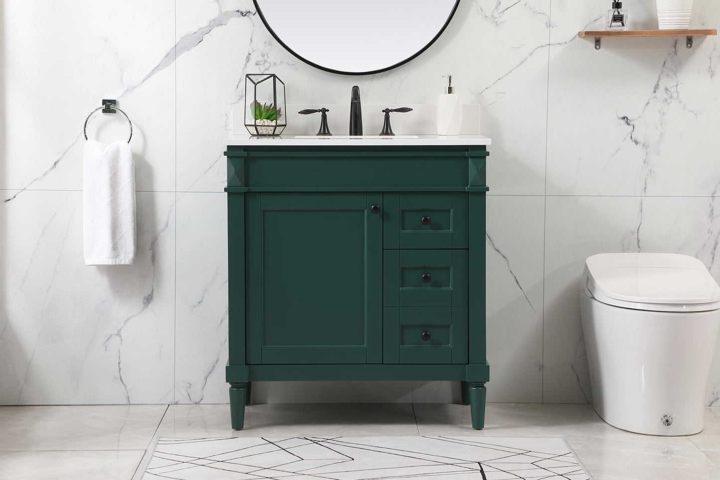 32 inch Single Bathroom Vanity in Green with backsplash - BC3203235GN-BS