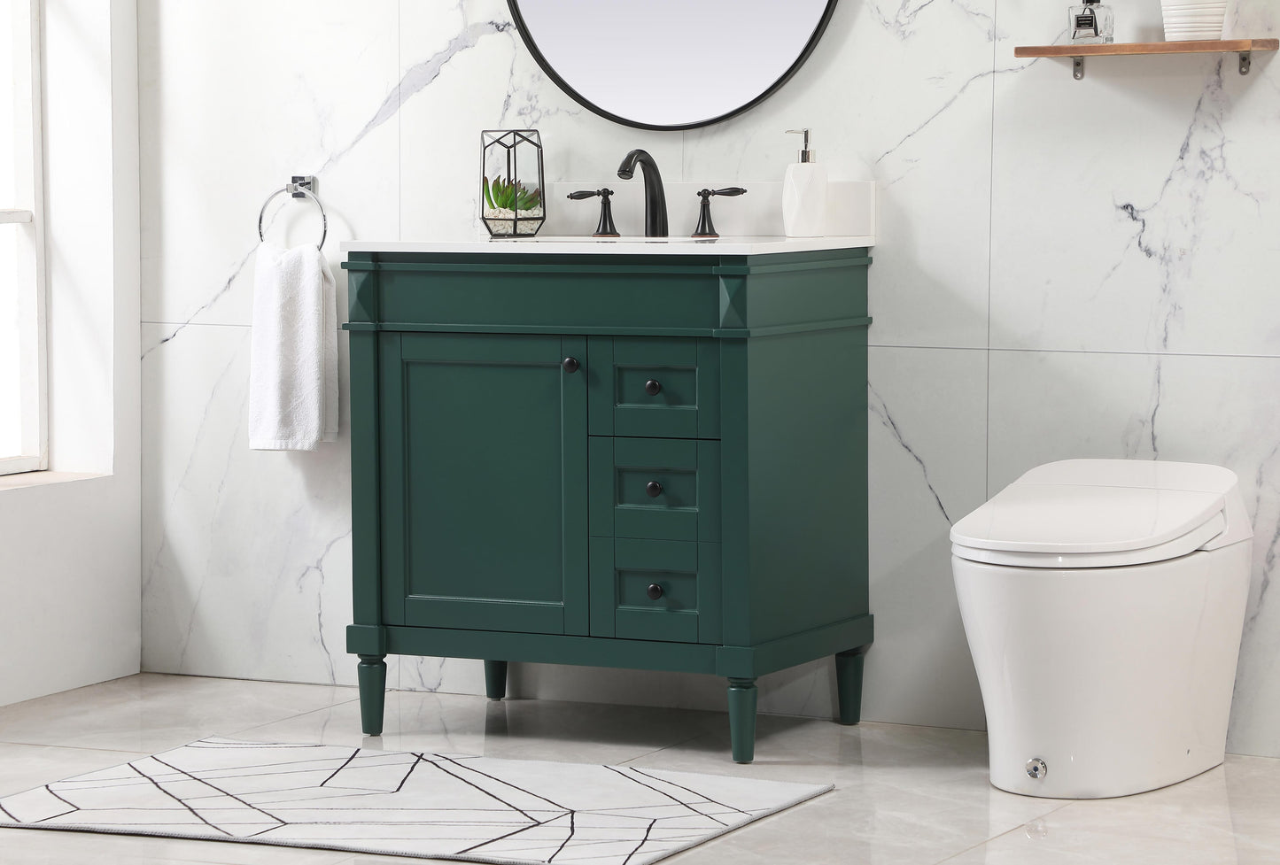 32 inch Single Bathroom Vanity in Green with backsplash - BC3203235GN-BS