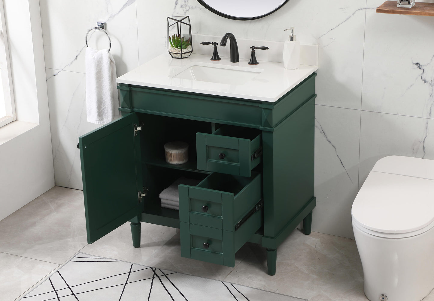 32 inch Single Bathroom Vanity in Green with backsplash - BC3203235GN-BS