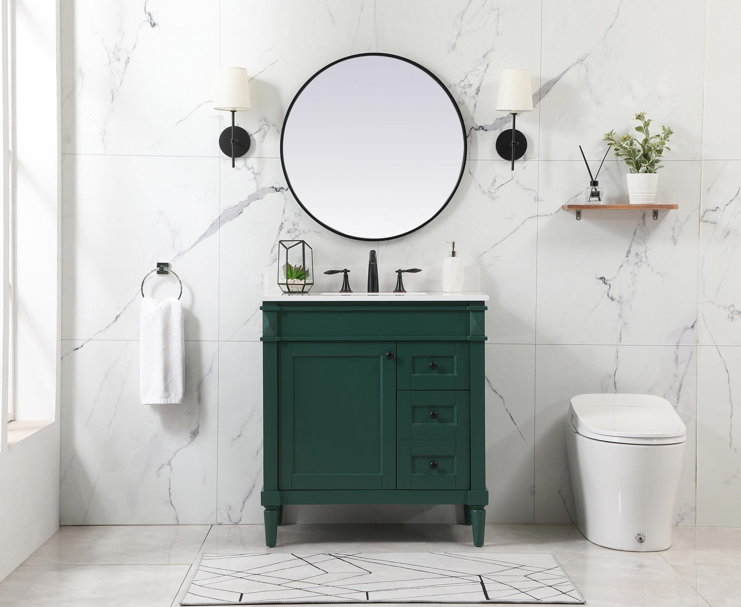 32 inch Single Bathroom Vanity in Green with backsplash - BC3203235GN-BS