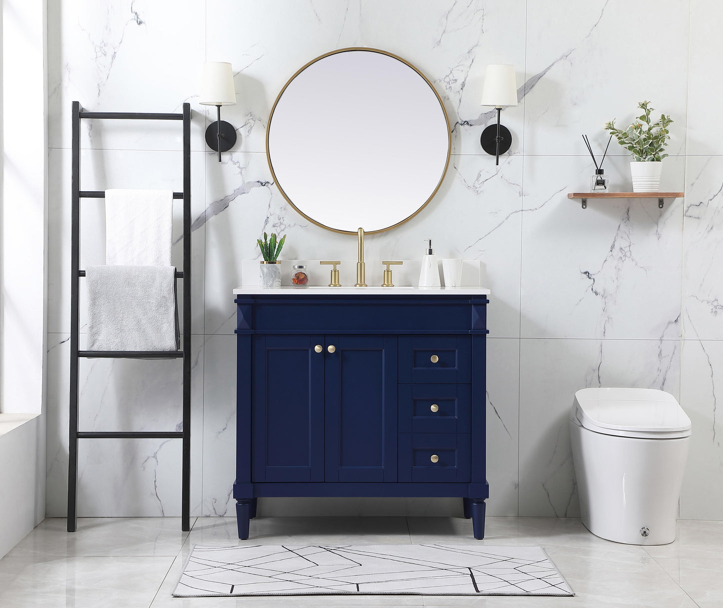 36 inch Single Bathroom Vanity in Blue with backsplash - BC3203635BL-BS