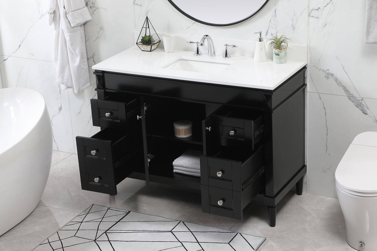 48 inch Single Bathroom Vanity in Black with backsplash - BC3204835BK-BS