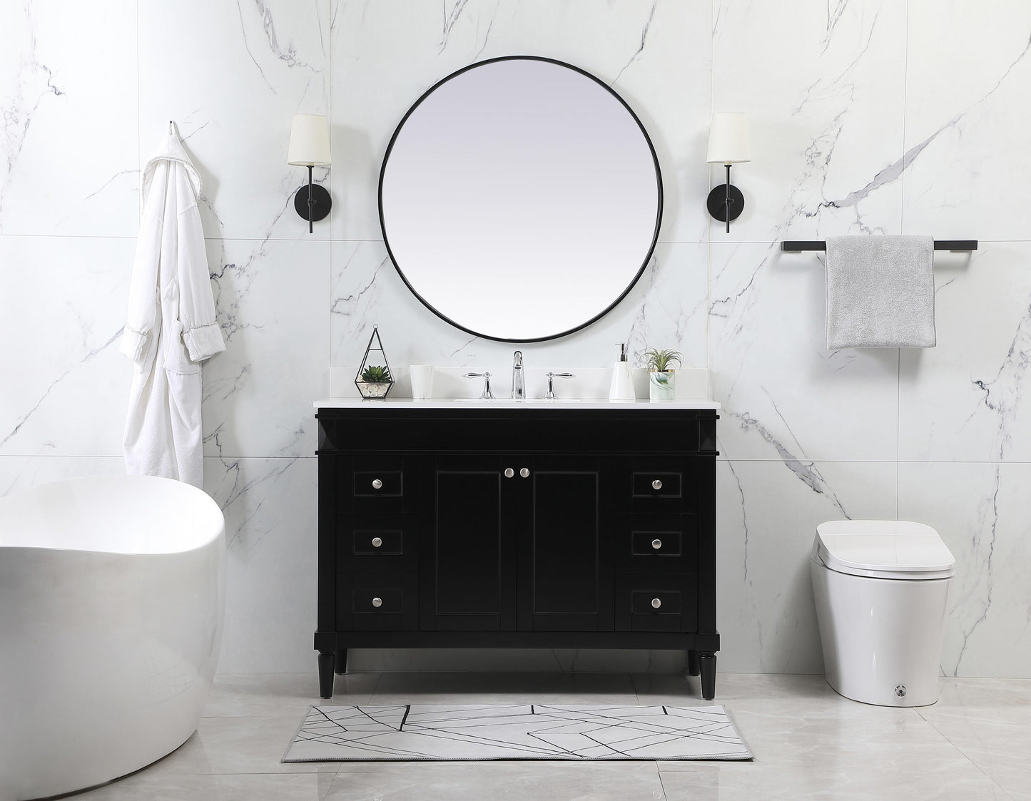 48 inch Single Bathroom Vanity in Black with backsplash - BC3204835BK-BS