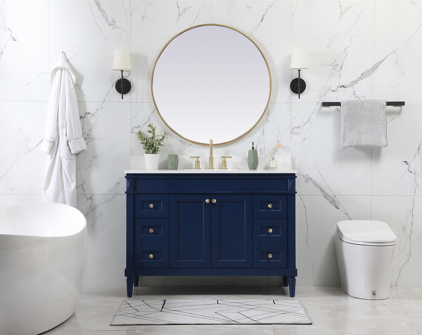 48 inch Single Bathroom Vanity in Blue with backsplash - BC3204835BL-BS