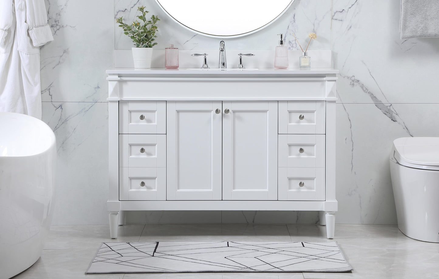 48 inch Single Bathroom Vanity in White with backsplash - BC3204835WH-BS