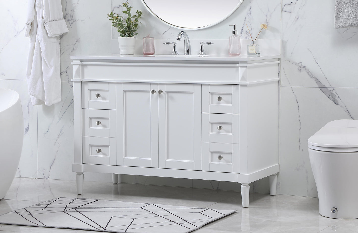 48 inch Single Bathroom Vanity in White with backsplash - BC3204835WH-BS