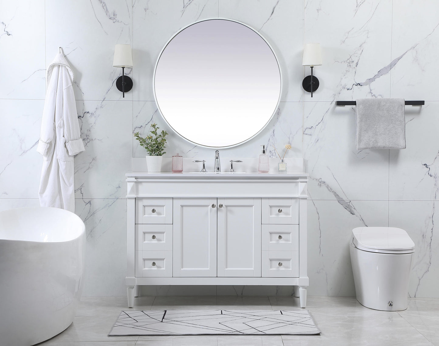 48 inch Single Bathroom Vanity in White with backsplash - BC3204835WH-BS