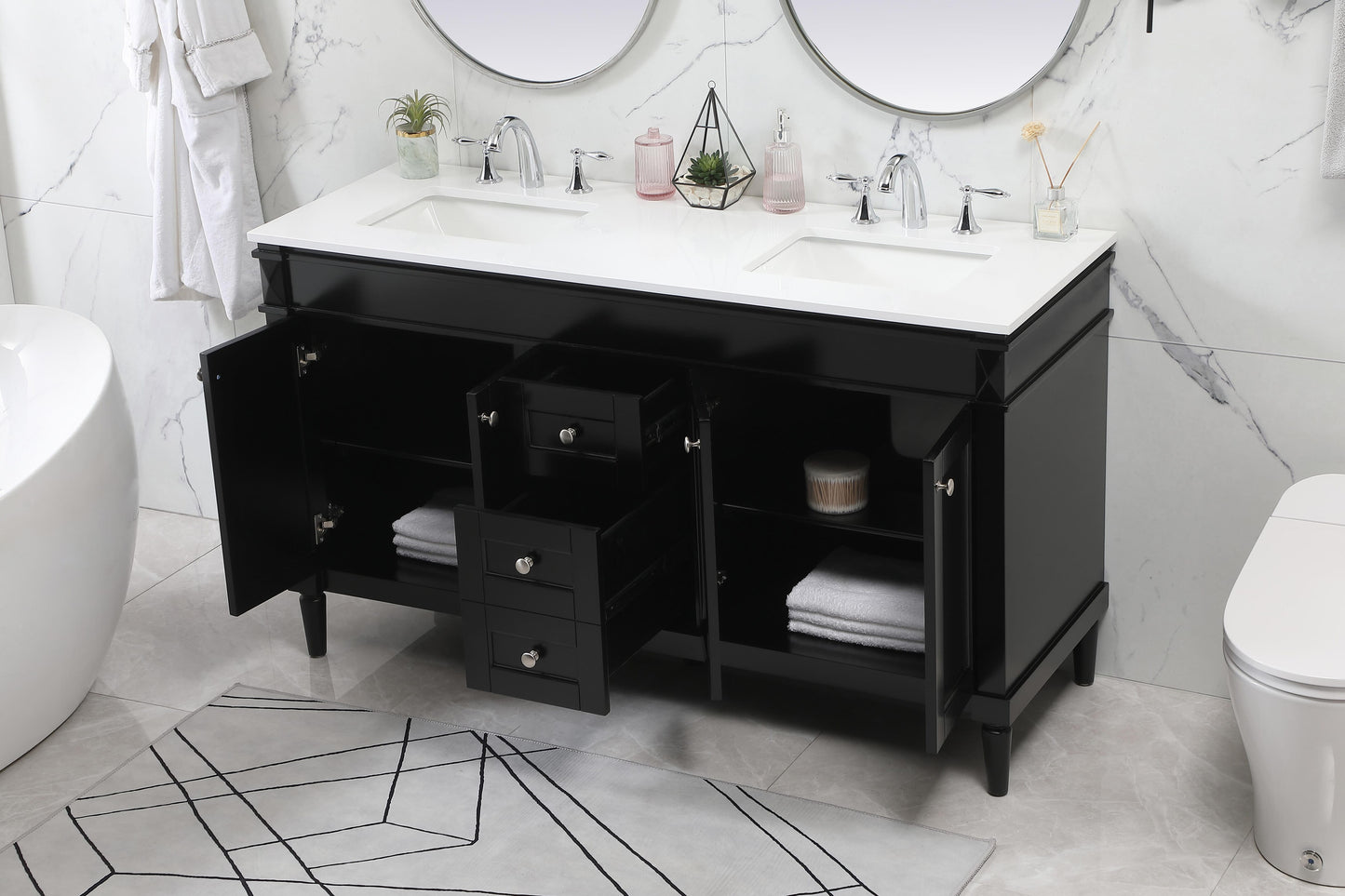 60 inch Double Bathroom Vanity in Black - BC320D6035BK