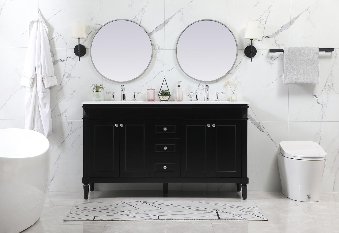 60 inch Double Bathroom Vanity in Black - BC320D6035BK