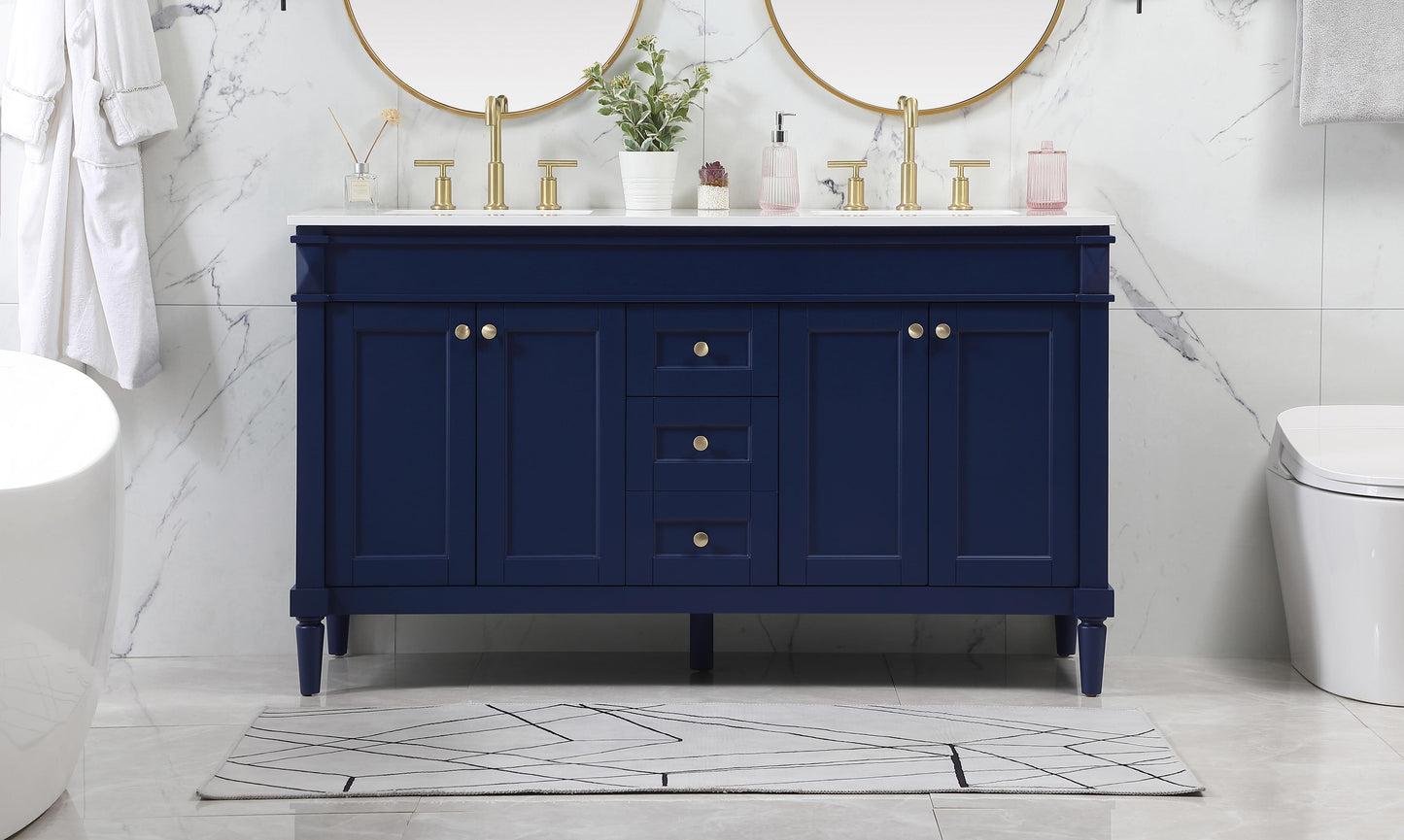 60 inch Double Bathroom Vanity in Blue - BC320D6035BL