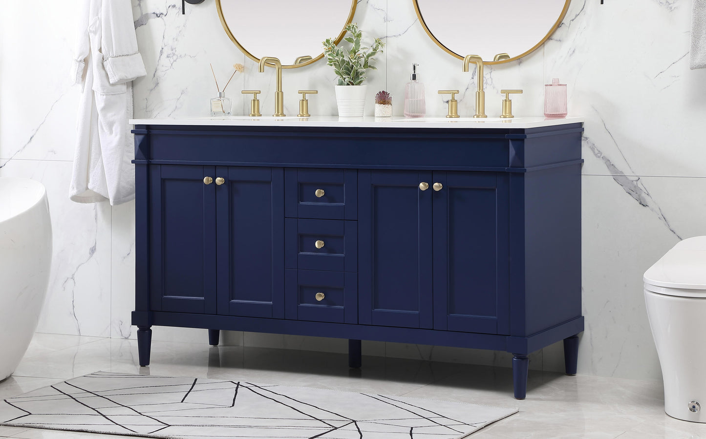 60 inch Double Bathroom Vanity in Blue - BC320D6035BL