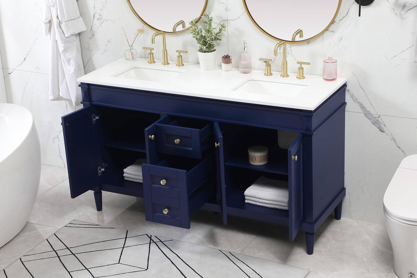 60 inch Double Bathroom Vanity in Blue - BC320D6035BL