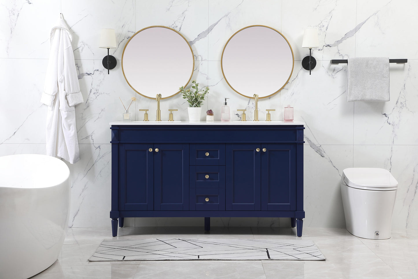 60 inch Double Bathroom Vanity in Blue - BC320D6035BL