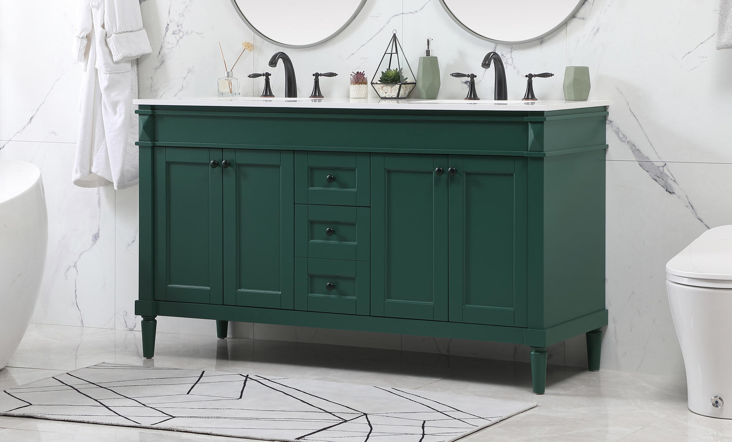 60 inch Double Bathroom Vanity in Green - BC320D6035GN