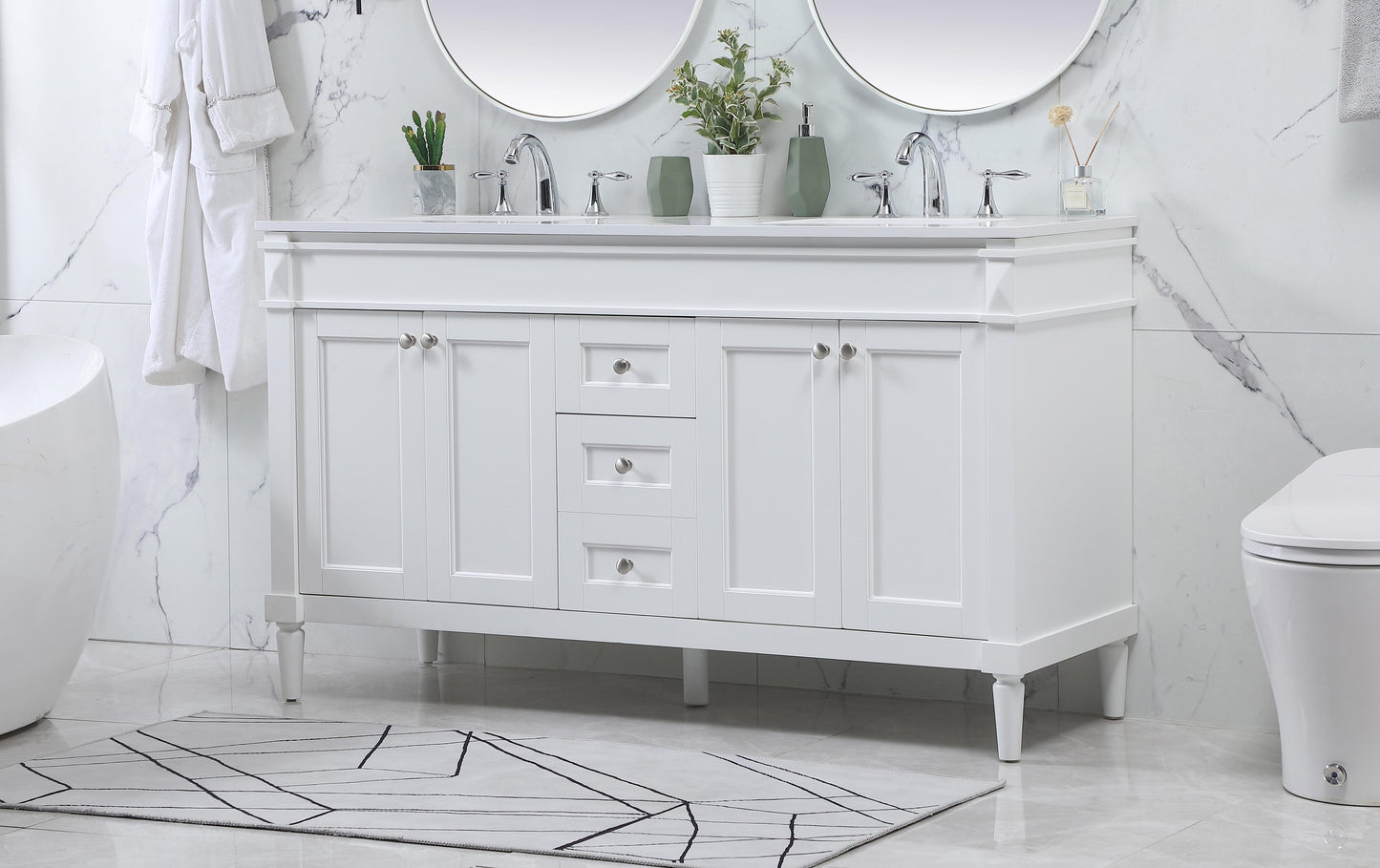 60 inch Double Bathroom Vanity in White - BC320D6035WH