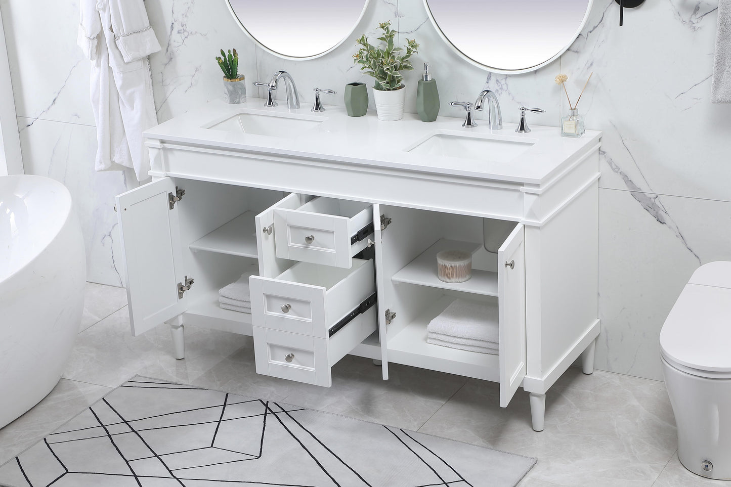 60 inch Double Bathroom Vanity in White - BC320D6035WH