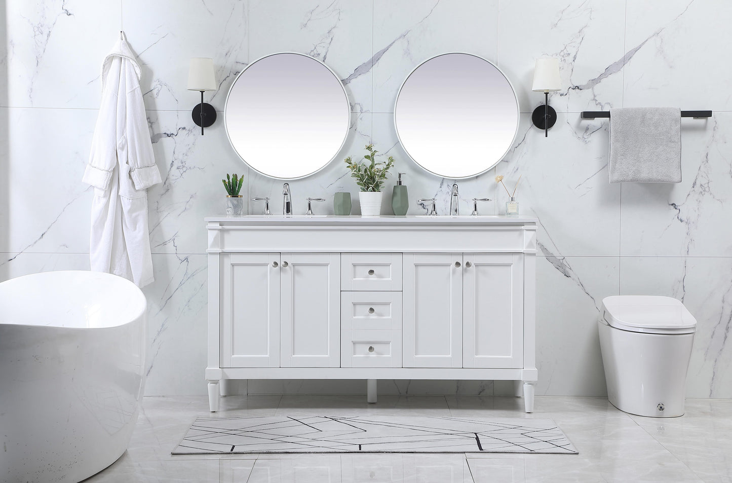 60 inch Double Bathroom Vanity in White - BC320D6035WH