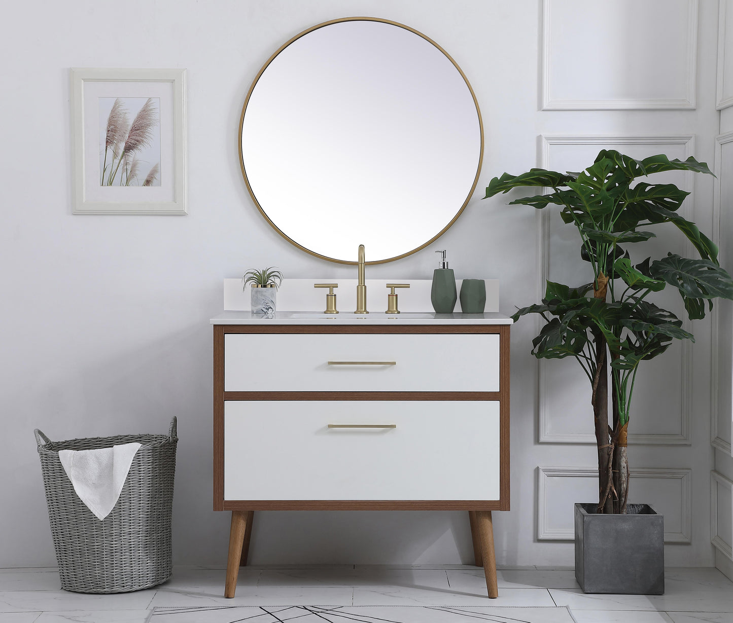 36 inch Bathroom Vanity in White with Backsplash - BC3303634WH-BS