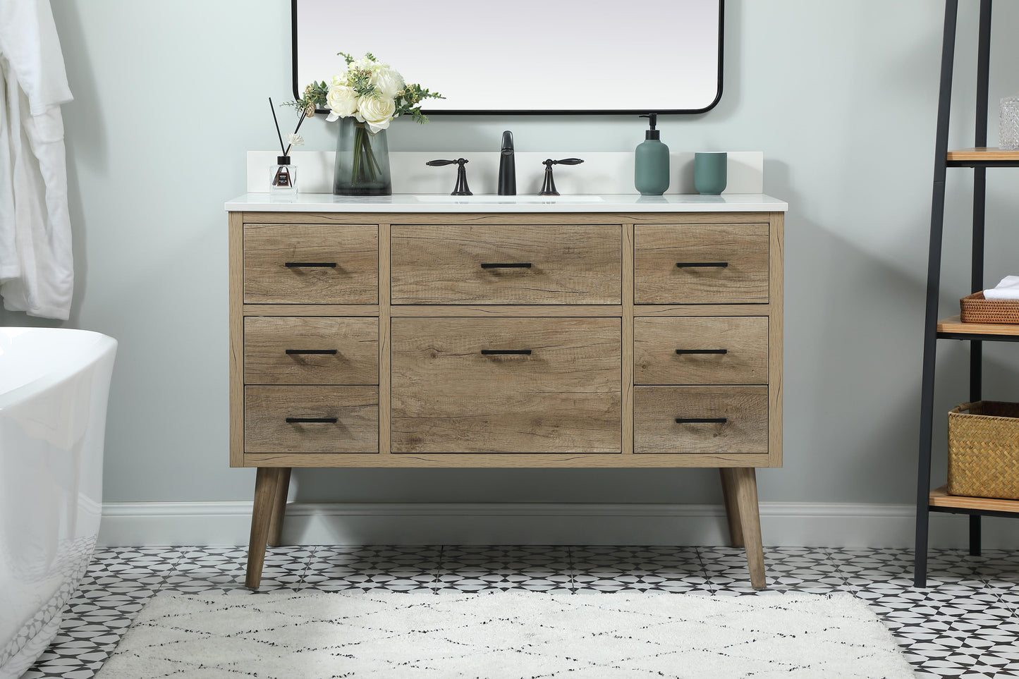 48 inch Single Bathroom Vanity in Natural Oak with backsplash - BC3304834NT-BS