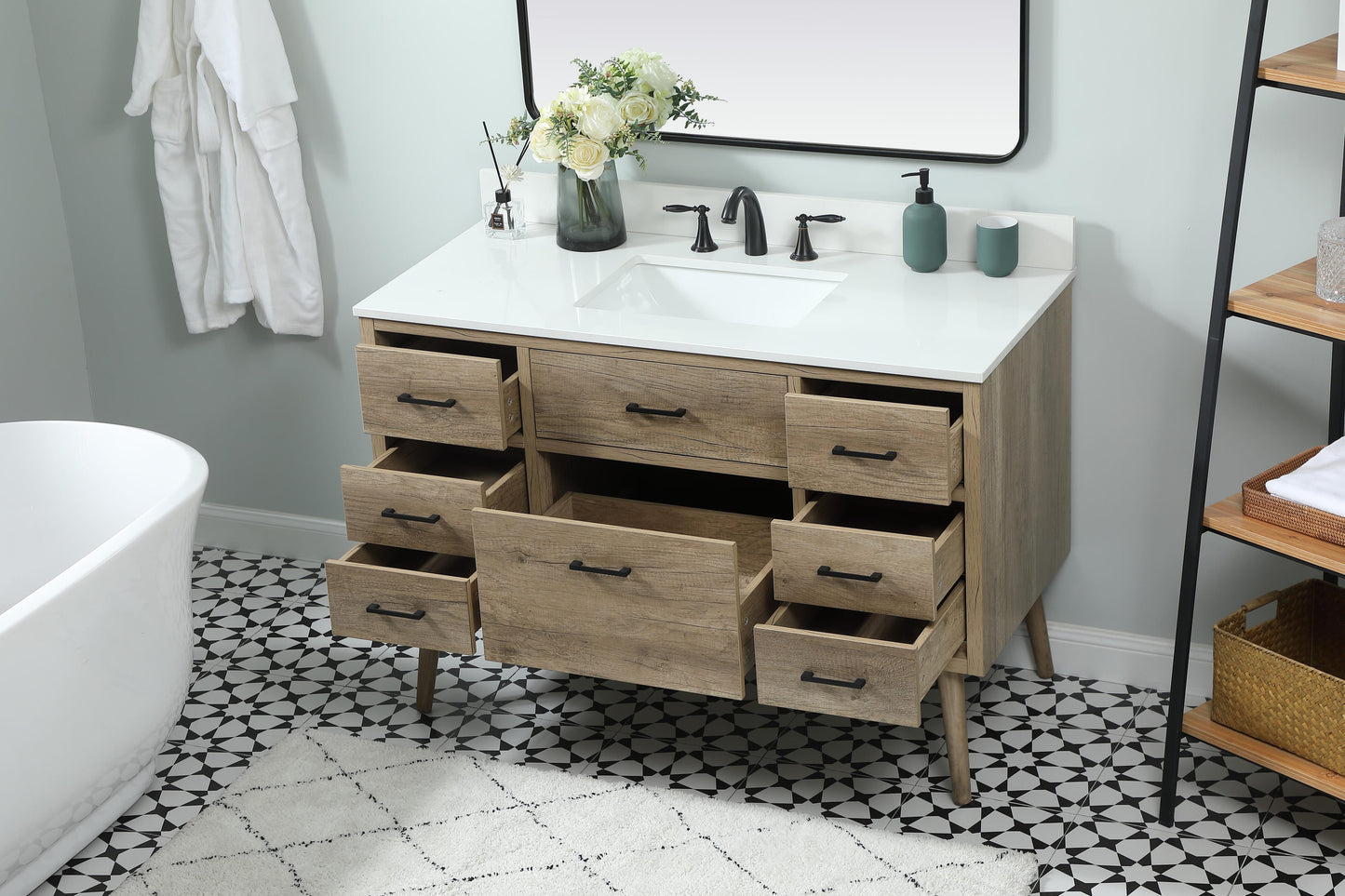 48 inch Single Bathroom Vanity in Natural Oak with backsplash - BC3304834NT-BS