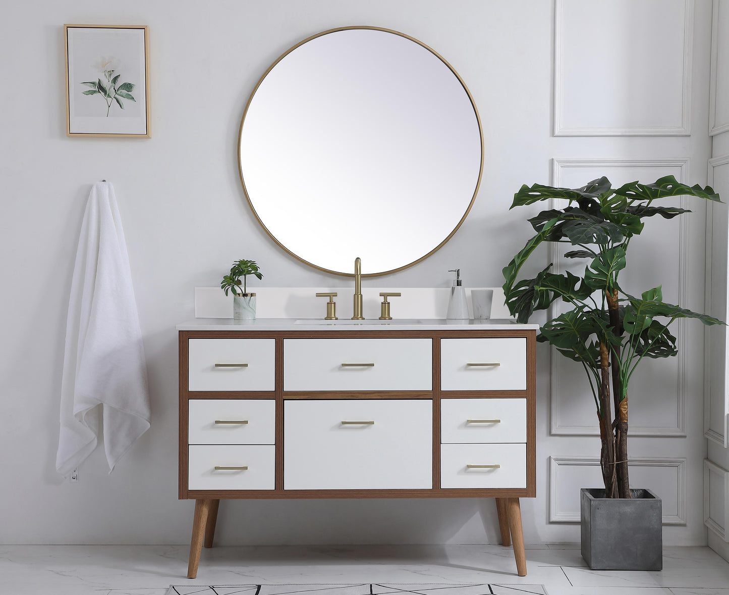 48 inch Bathroom Vanity in White with Backsplash - BC3304834WH-BS