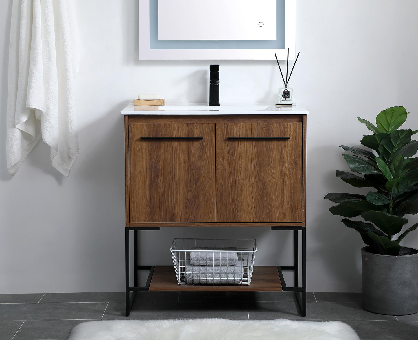 30 inch Single Bathroom Vanity in Walnut Brown - BC3403033WB