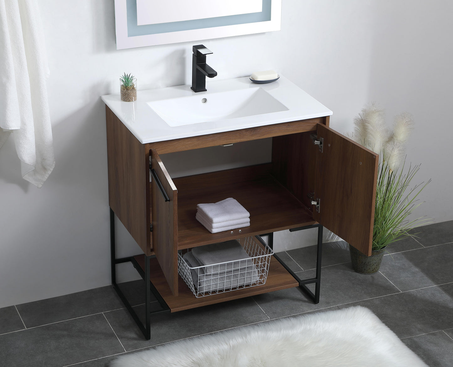 30 inch Single Bathroom Vanity in Walnut Brown - BC3403033WB