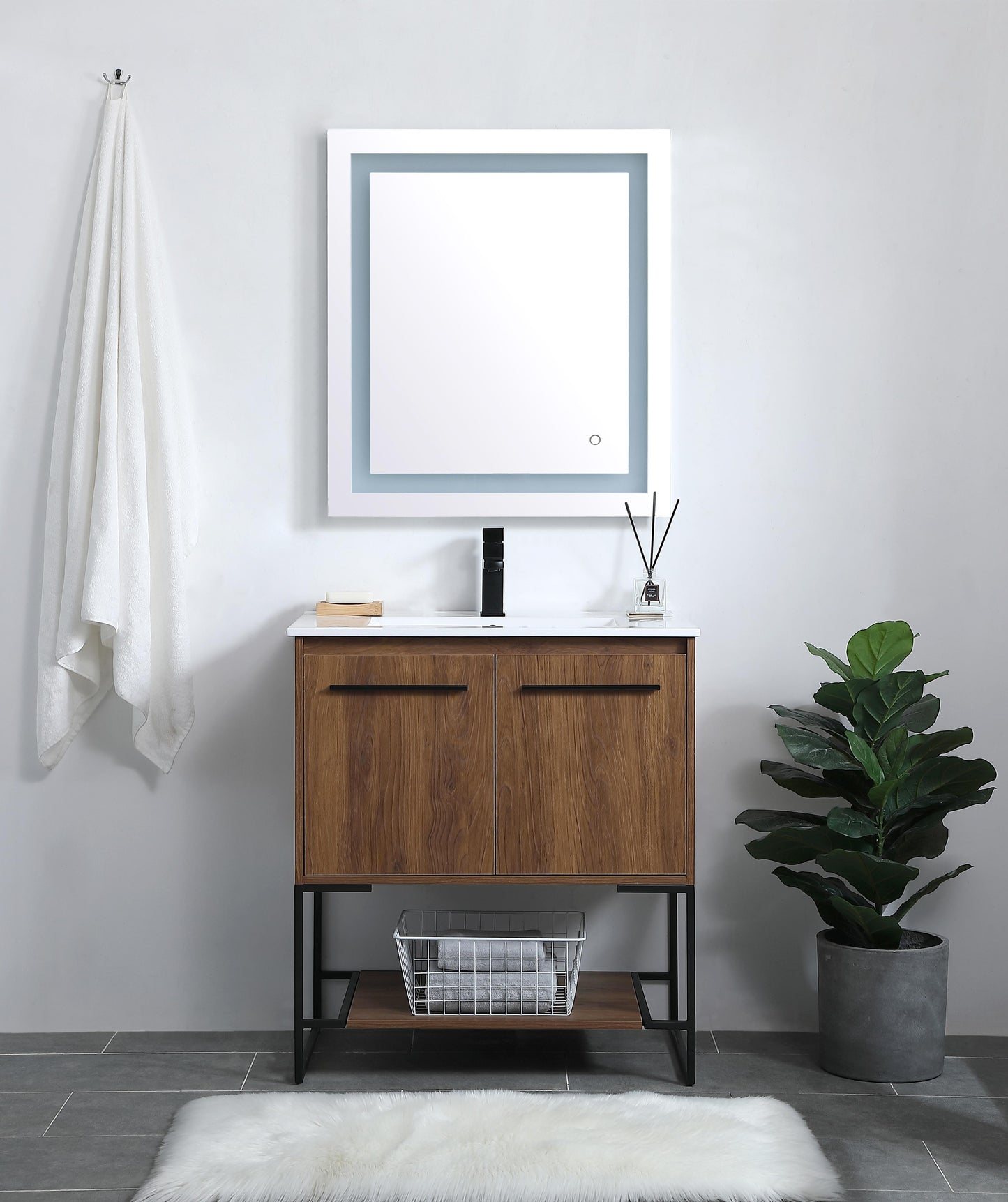 30 inch Single Bathroom Vanity in Walnut Brown - BC3403033WB