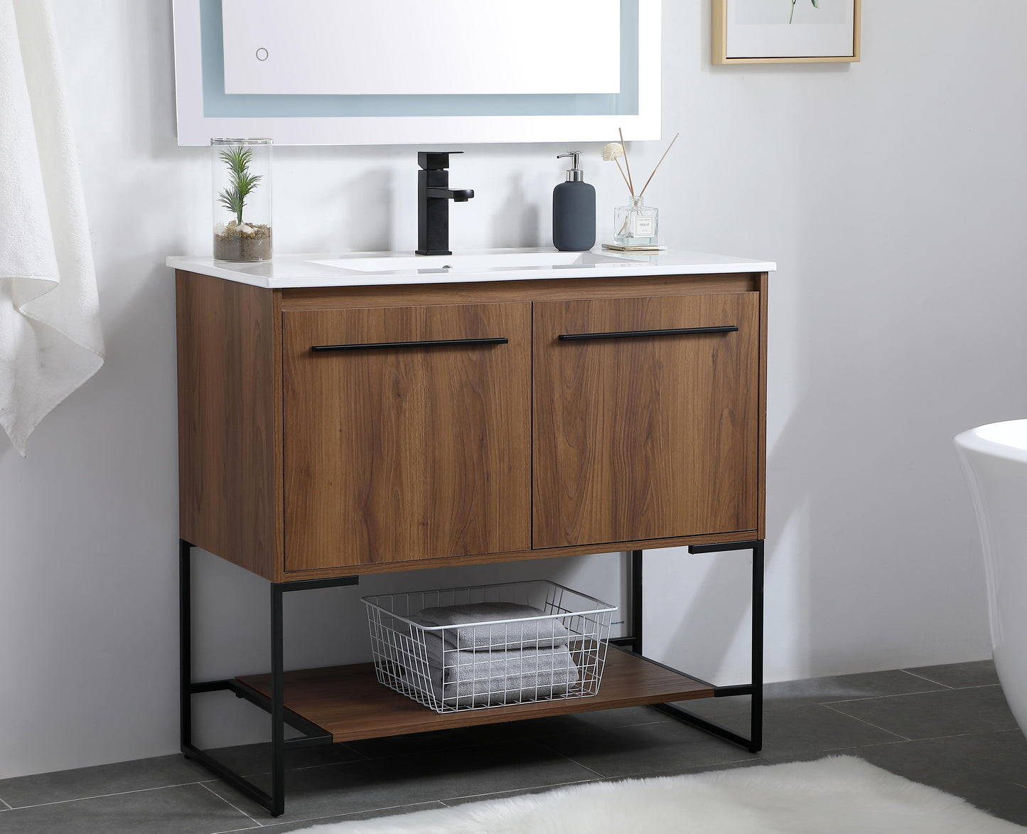 36 inch Single Bathroom Vanity in Walnut Brown - BC3403633WB