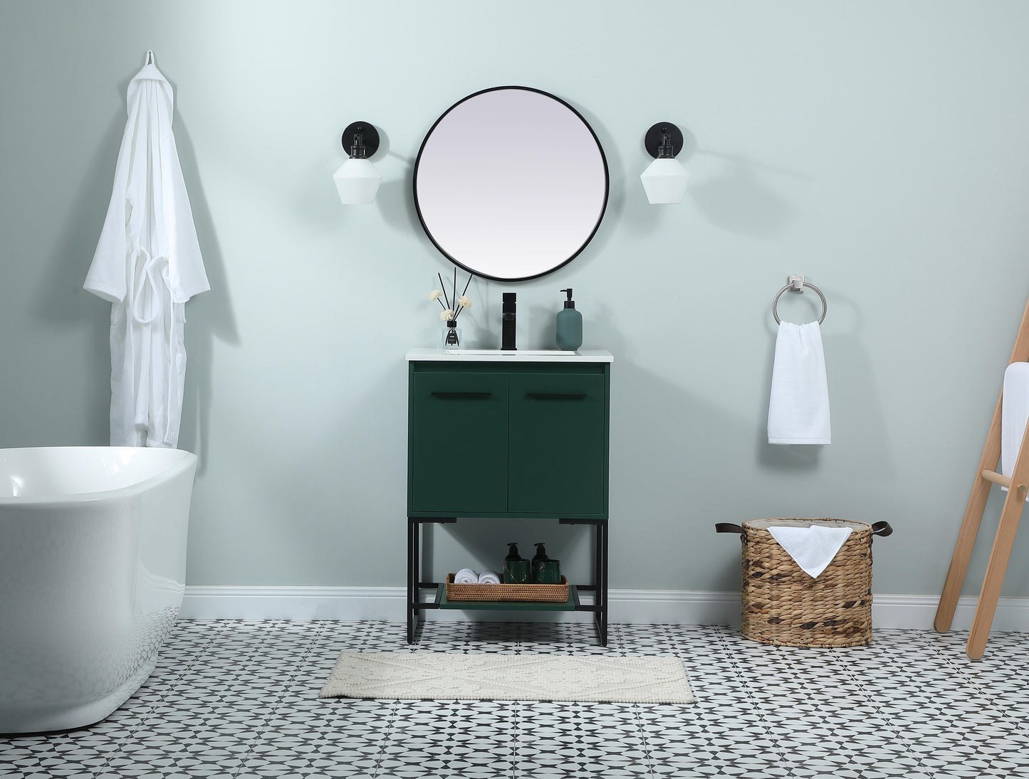 24 inch Single Bathroom Vanity in Green - BC3502434GN