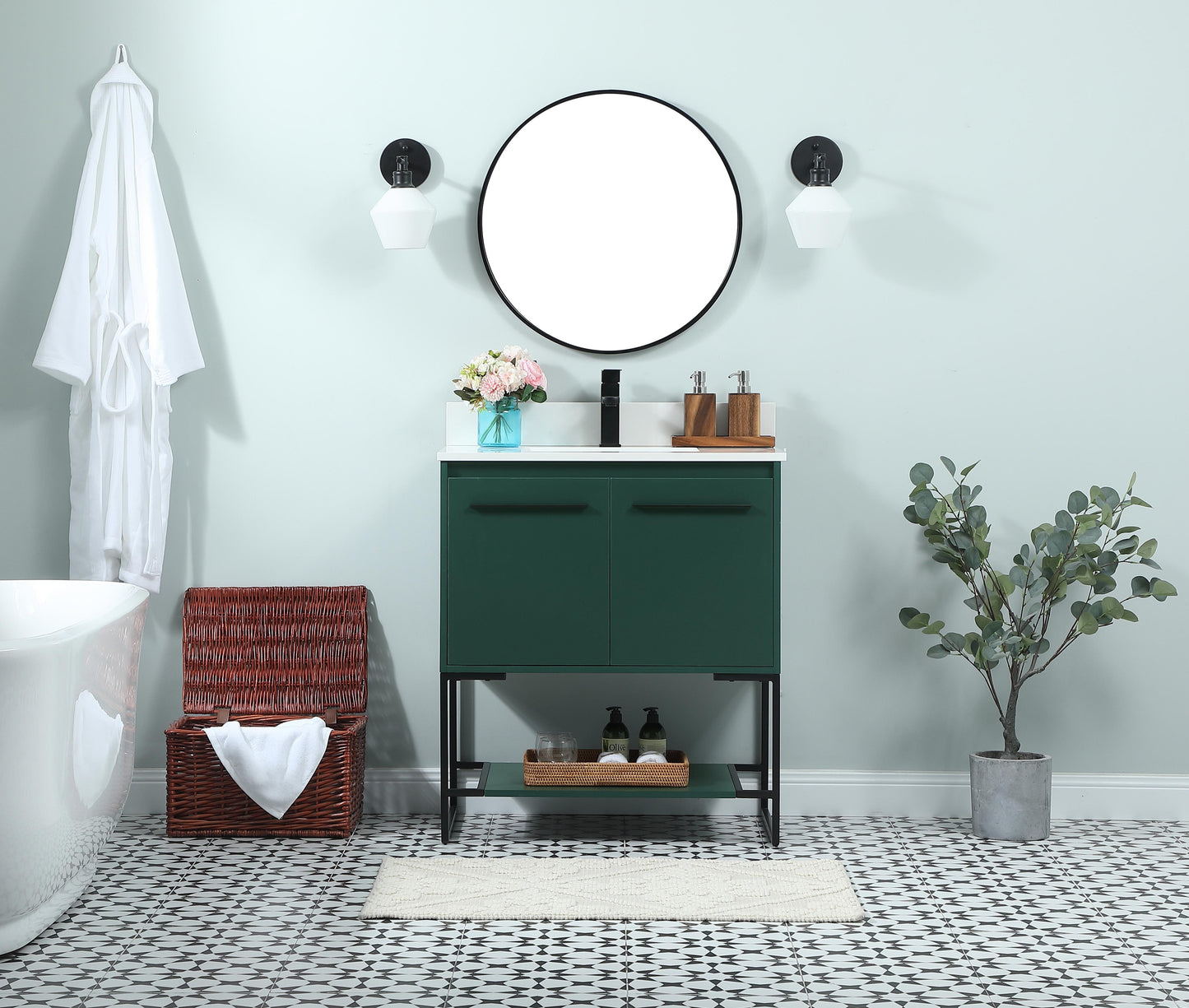 30 inch Single Bathroom Vanity in Green with backsplash - BC3503034GN-BS