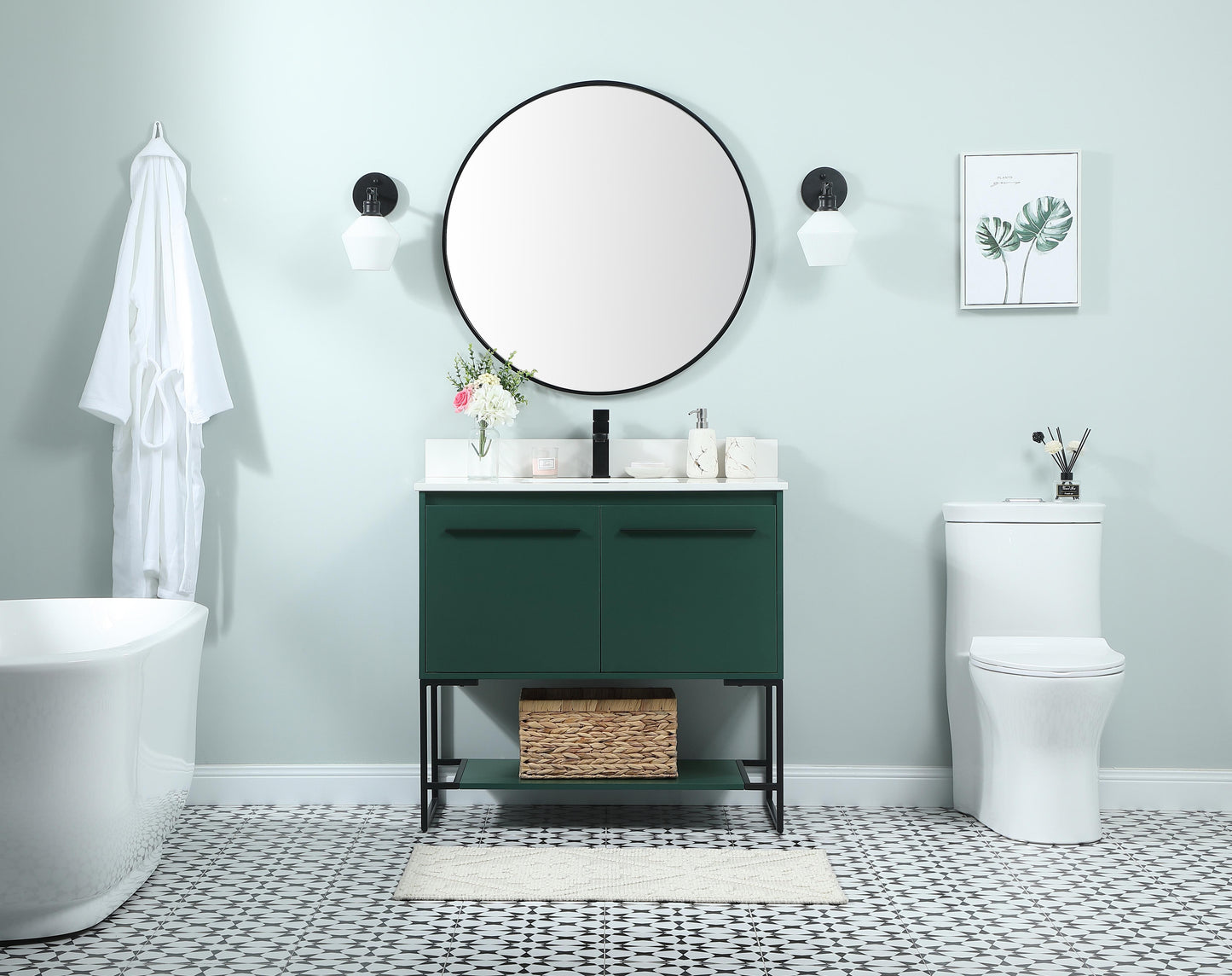 36 inch Single Bathroom Vanity in Green with backsplash - BC3503634GN-BS