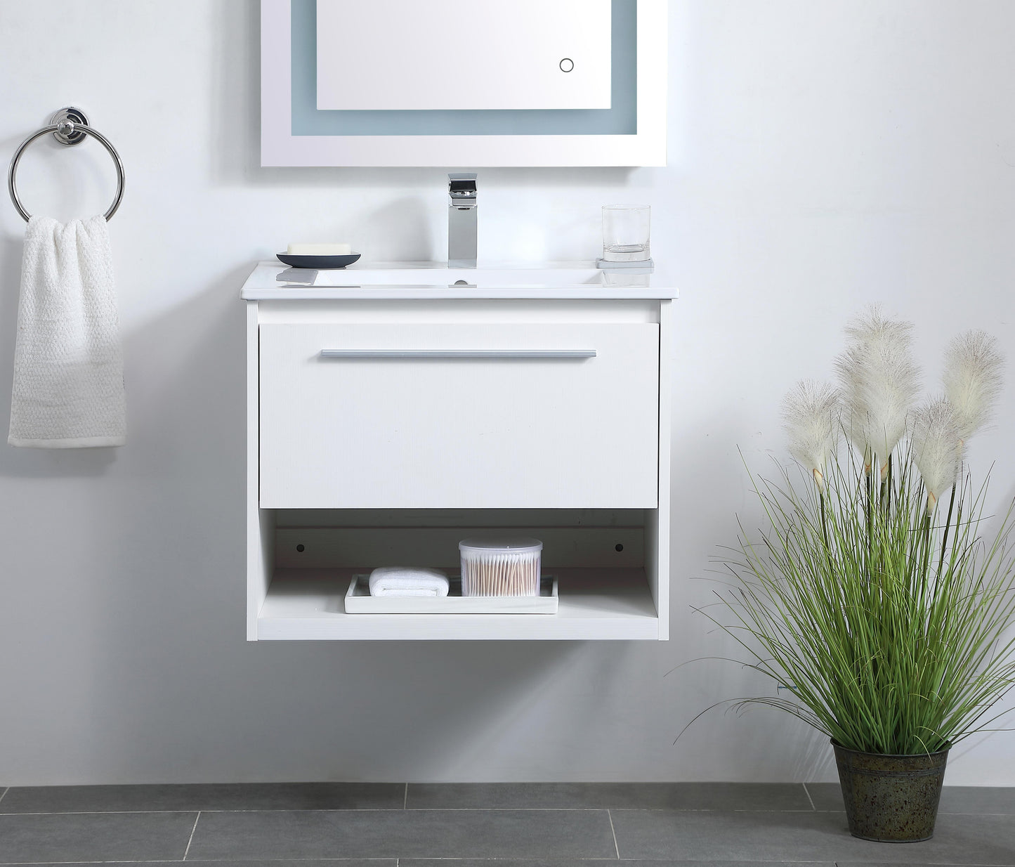 24 inch Single Bathroom Floating Vanity in White - BC3602420WH