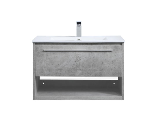 30 inch Single Bathroom Floating Vanity in Concrete Grey - BC3603020CG