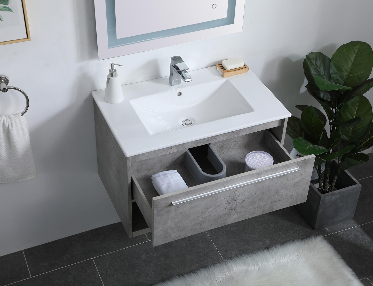 30 inch Single Bathroom Floating Vanity in Concrete Grey - BC3603020CG