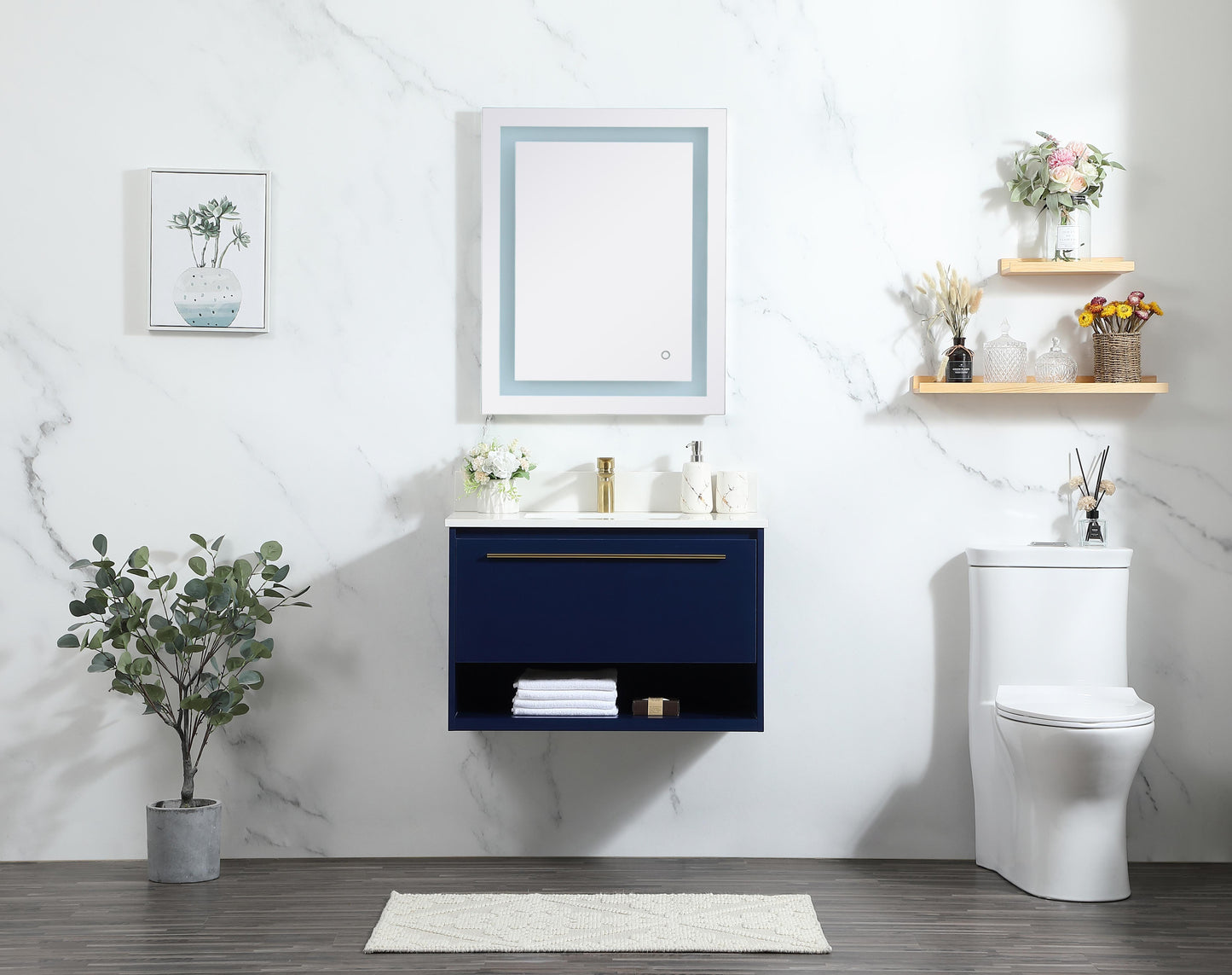 30 inch Single Bathroom Vanity in Blue with backsplash - BC3703020BL-BS