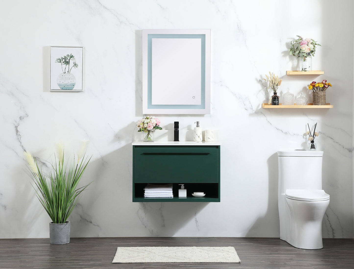 30 inch Single Bathroom Vanity in Green with backsplash - BC3703020GN-BS