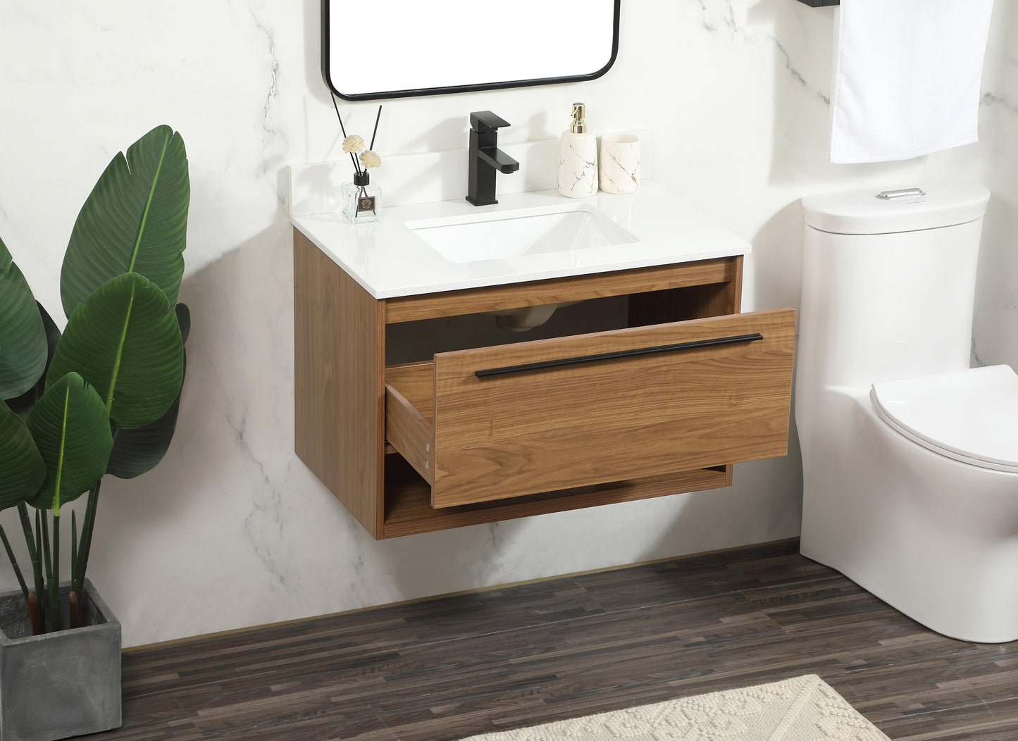 30 inch Single Bathroom Vanity in Walnut Brown with backsplash - BC3703020WB-BS