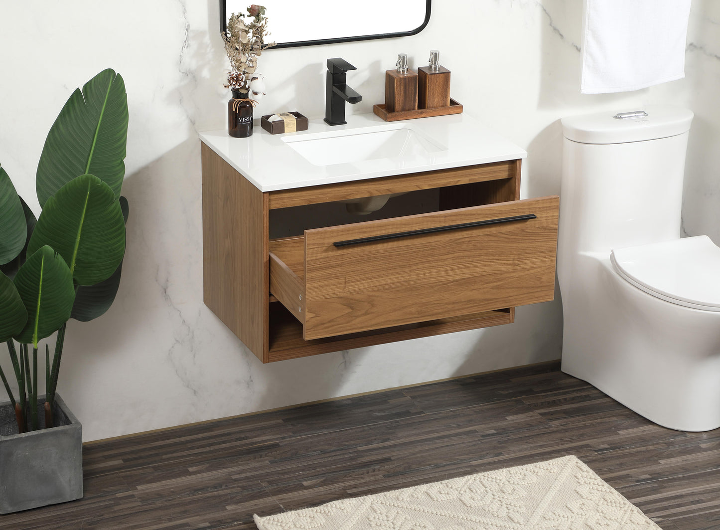 30 inch Single Bathroom Vanity in Walnut Brown - BC3703020WB