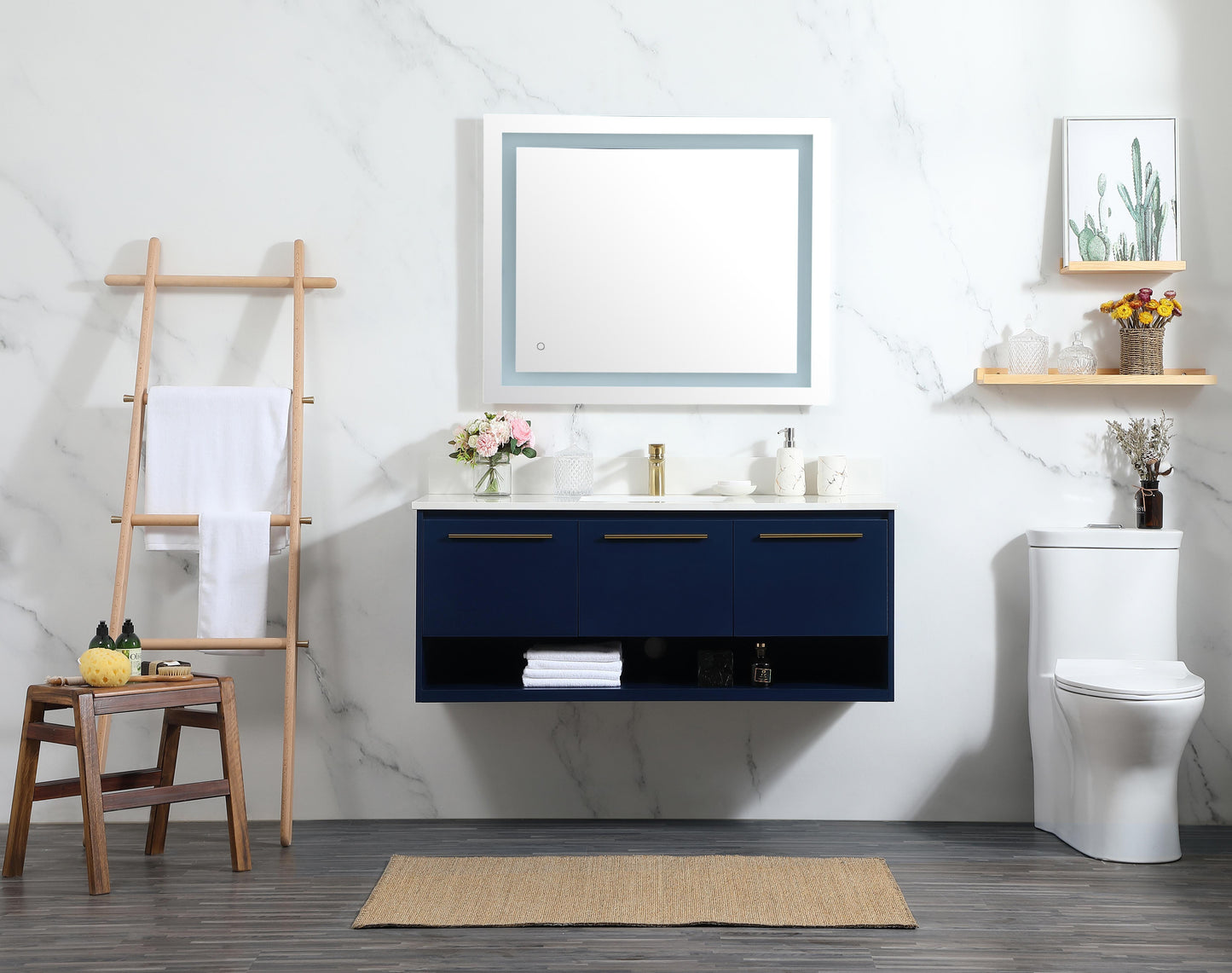 48 inch Single Bathroom Vanity in Blue with backsplash - BC3704820BL-BS